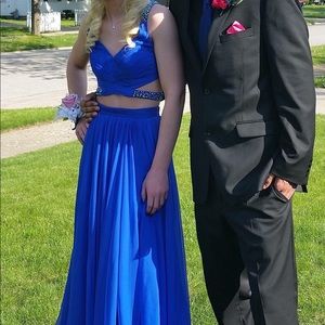 Royal Blue La Femme Two Piece Prom Dress